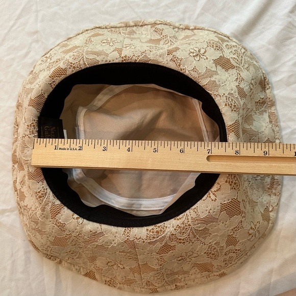 Nazareno Gabrielli Lace Wide Brim Bucket Hat Italy RARE OOAK nude tan beige